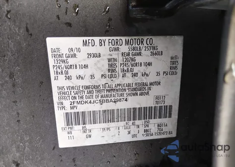 2011 Ford Edge Sel from USA, damaged, VIN 2FMDK4JC5BBA29874